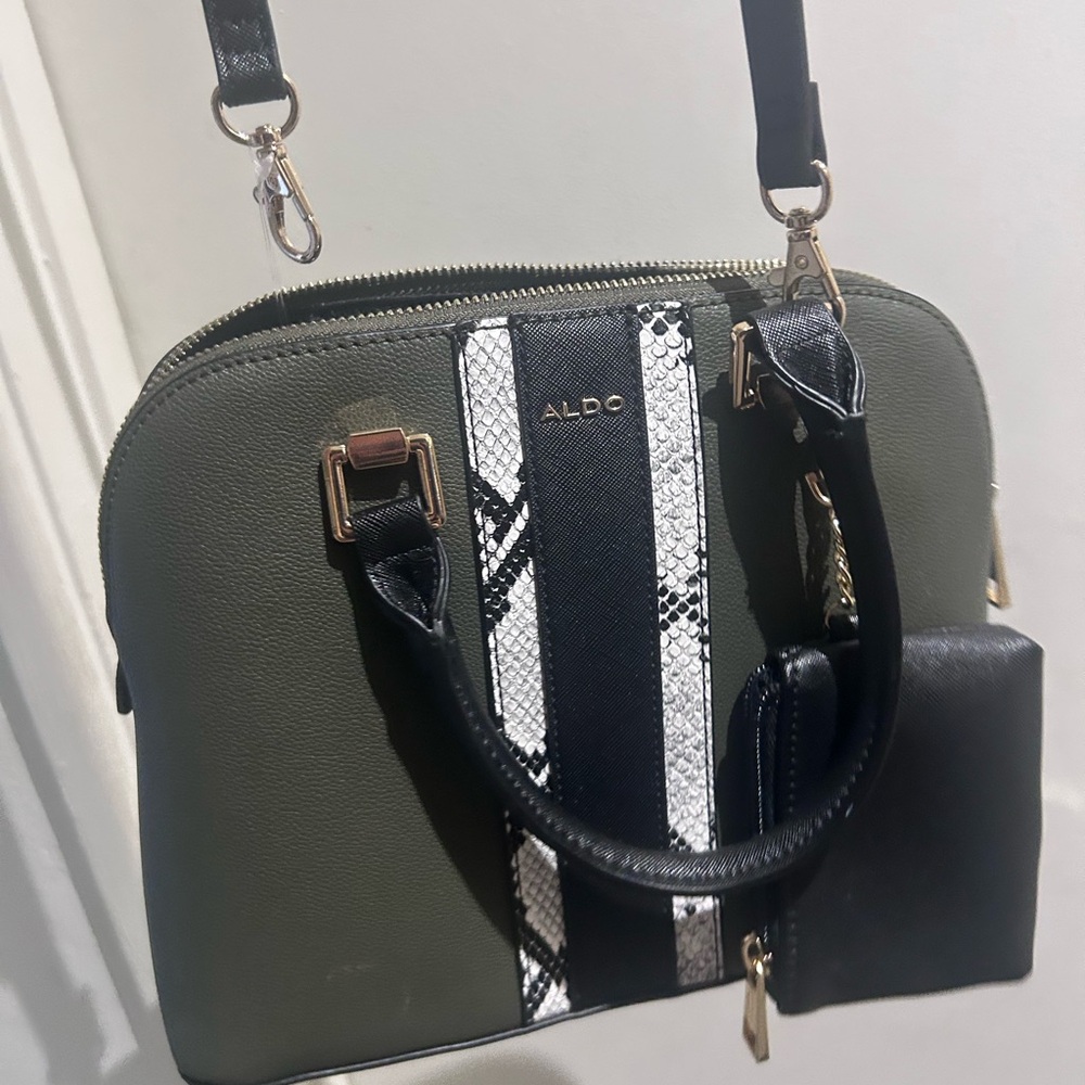 Aldo Olive and Black Satchel with Snakeskin Accent